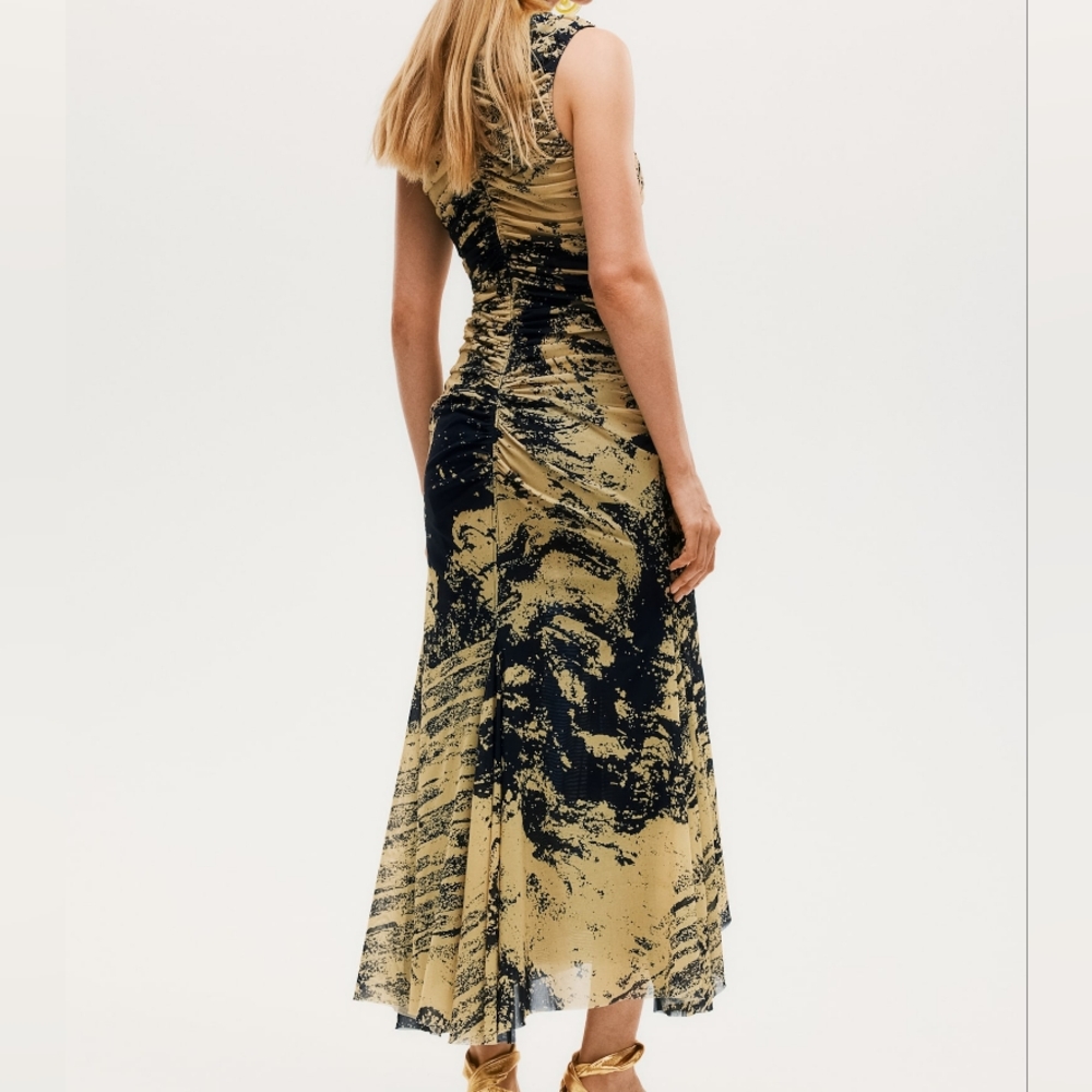 H&M STUDIO Resort Collection Mesh PATERNED Light Yellow Black Dress Sz XXL BNWT - Picture 9 of 15